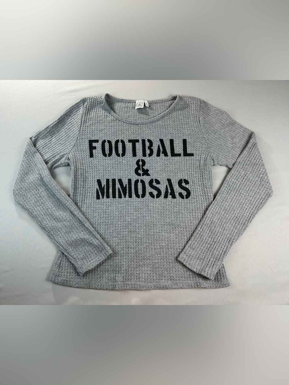 Paper Crane Football Mimosas Shirt Long Sleeve Gray Waffle Medium Top